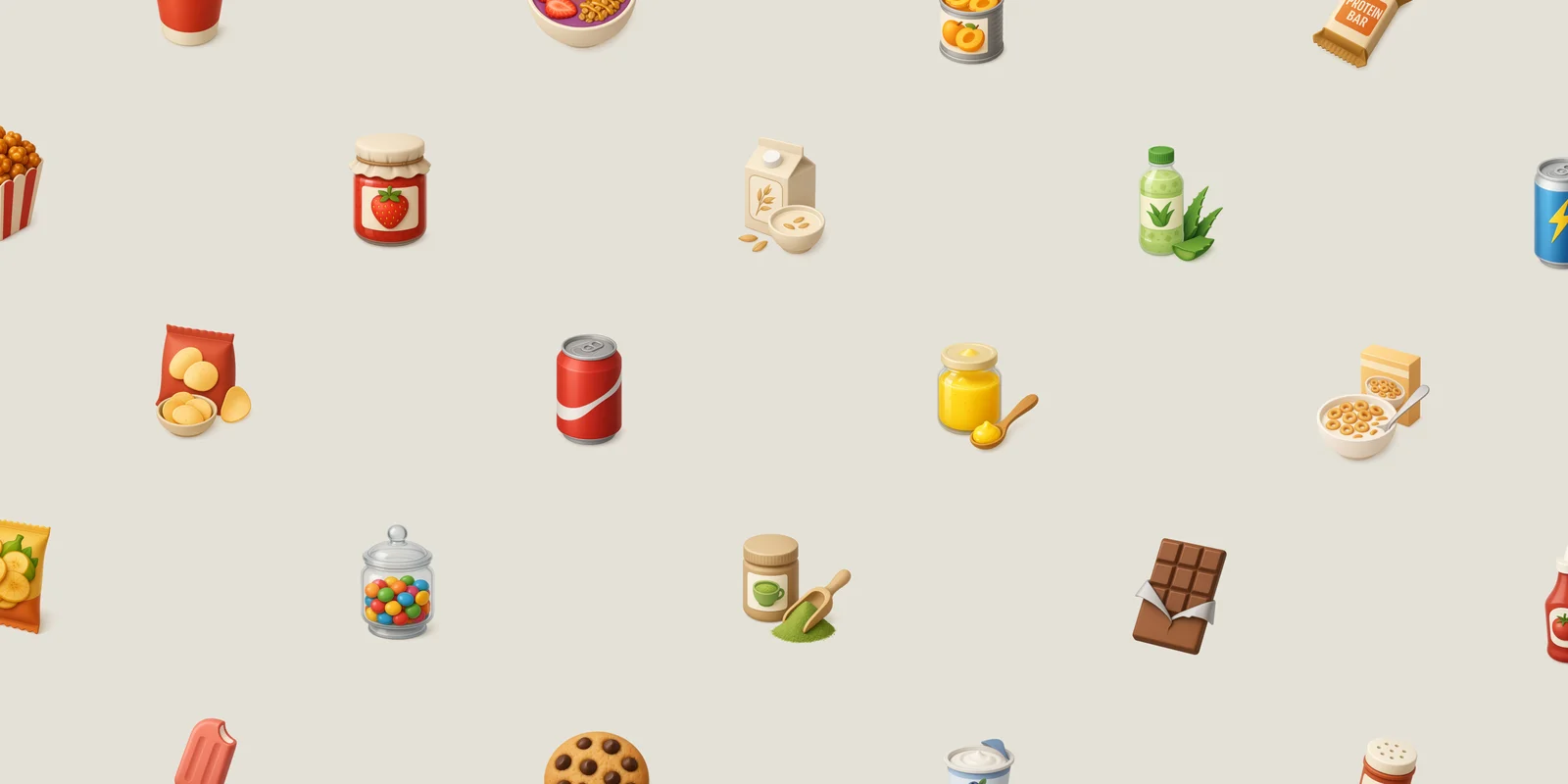 Verschiedene Lebensmittel-Icons für hellgrauen Hintergrund