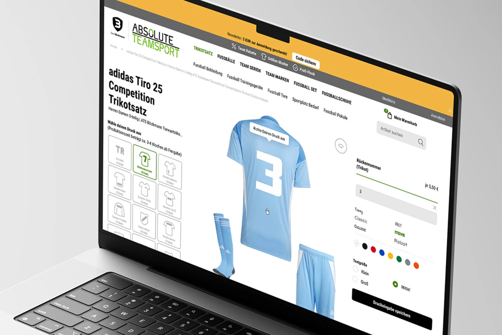 Laptop mit Trikot-Konfigurator von Sport Böckmann