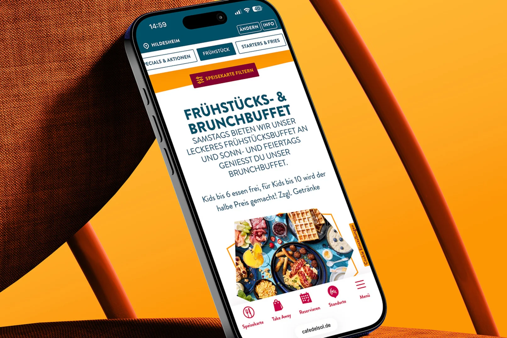 Handy mit mobiler Cafe del Sol Website