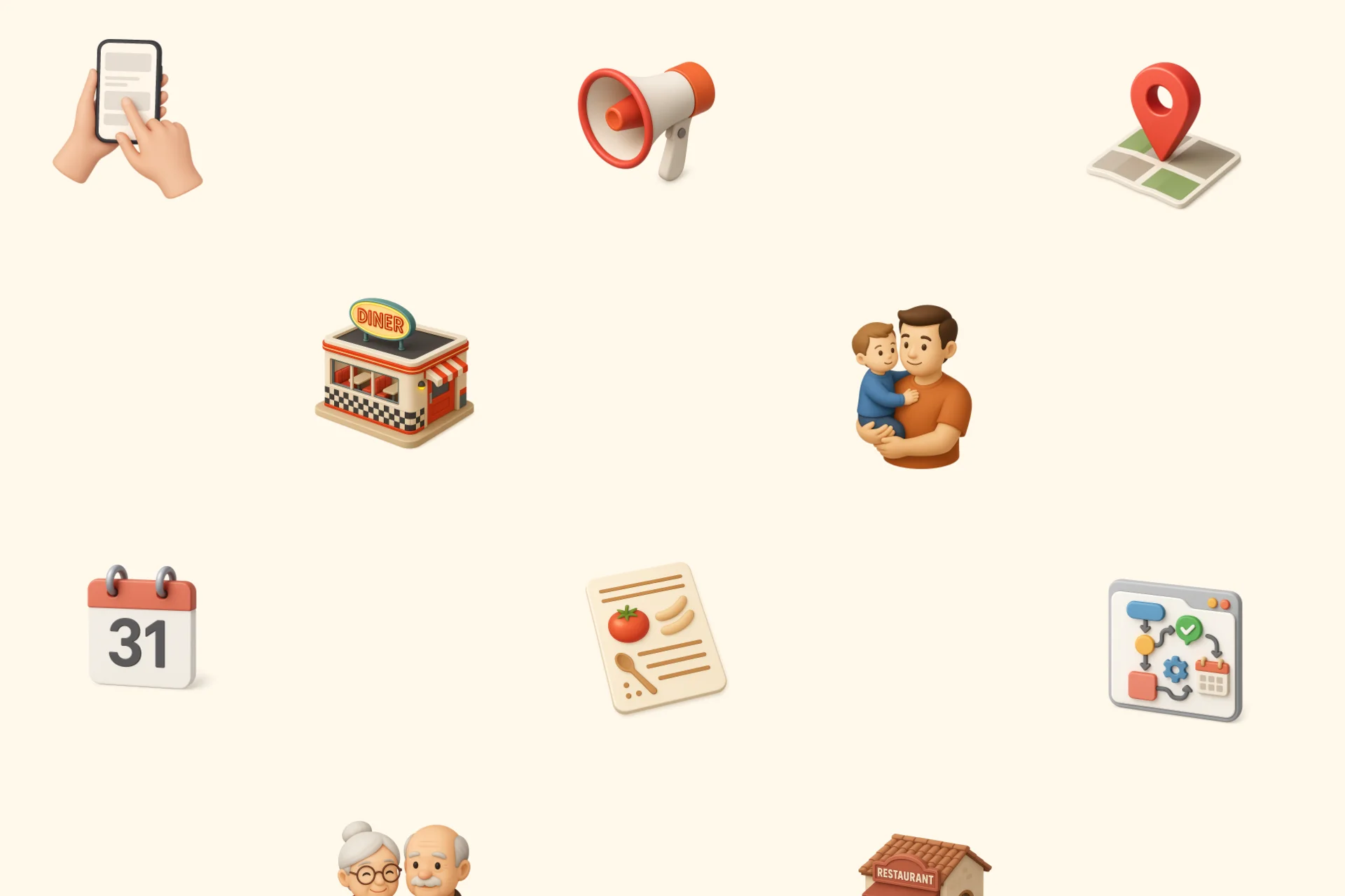 Verschiedene Icons vor beigem Hintergrund