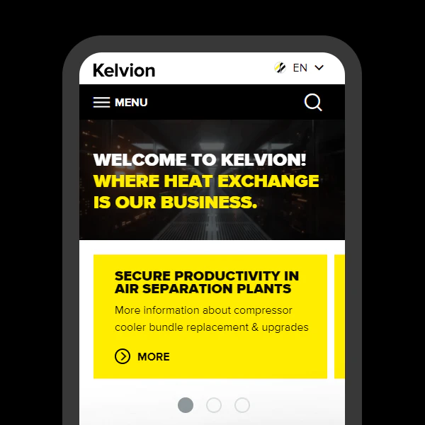 Smartphone Screenshot der TYPO3-Website für Kelvion.
