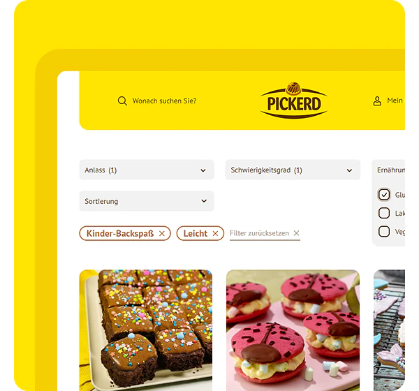 Tablet Screenshot der zahlreichen Filtermöglichkeiten in der PICKERD Rezeptwelt.