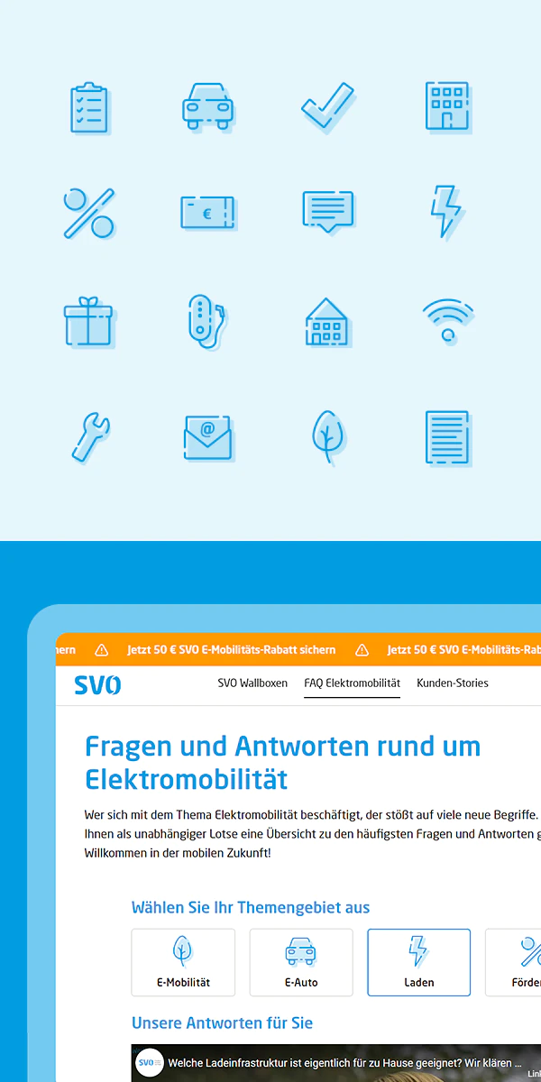 Individuell entwickelte Icons für die Microsite der SVO.