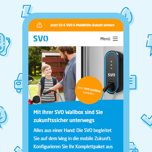 Smartphone Screenshot der E-Mobilitäts Microsite für die SVO.